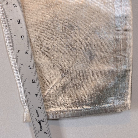 Zara Metallic Jeans NWOT Womens US 2 Silver The Boy Boy Fit Painted Blogger Fave - Picture 14 of 16